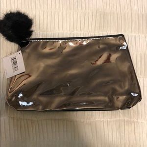 Shiny/Black Leather Two Sided Bag with Puff Ball